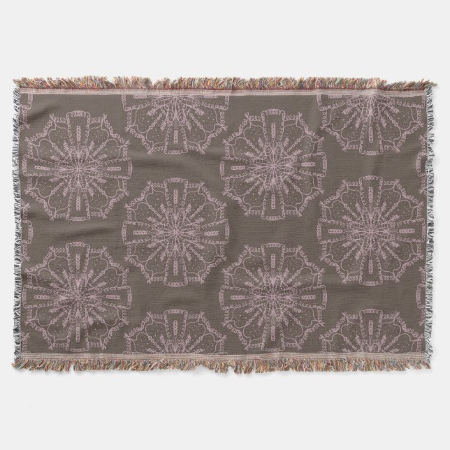 Boho Hand Drawn Mandala Blush Pink Brown Muster Decke (Vorderseite)