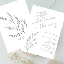 Boho Hand-drawn Wildflower White Grey Baby Shower