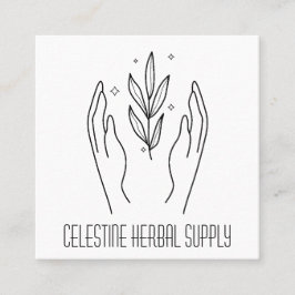 Boho Hands & Herb Blätter Bio Shop Logo Quadratische Visitenkarte