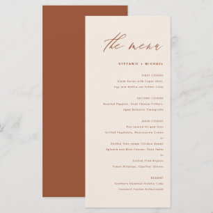 Boho-Handschrift-Kalligrafie-Terrakotta-Hochzeit Menükarte