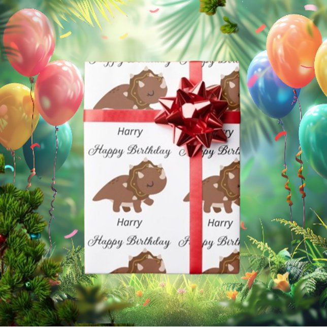 Boho Happy Birthday Personalisiert Dinosaurier Geschenkpapier (Wrap your gifts in style with our Boho Happy Birthday Personalized Dinosaurs Wrapping Paper! )