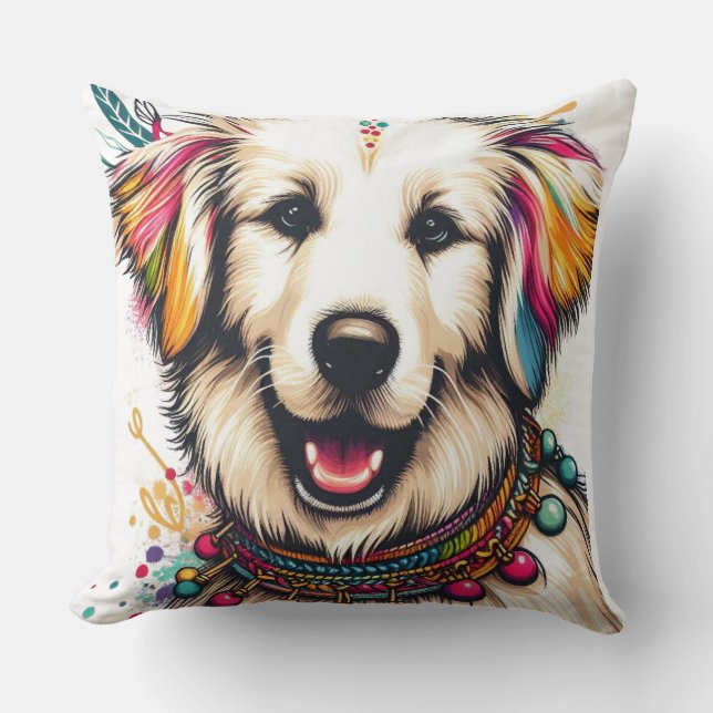 Boho Happy Dog - Stilvolle und lebendige Dekoratio Kissen (Vorderseite)