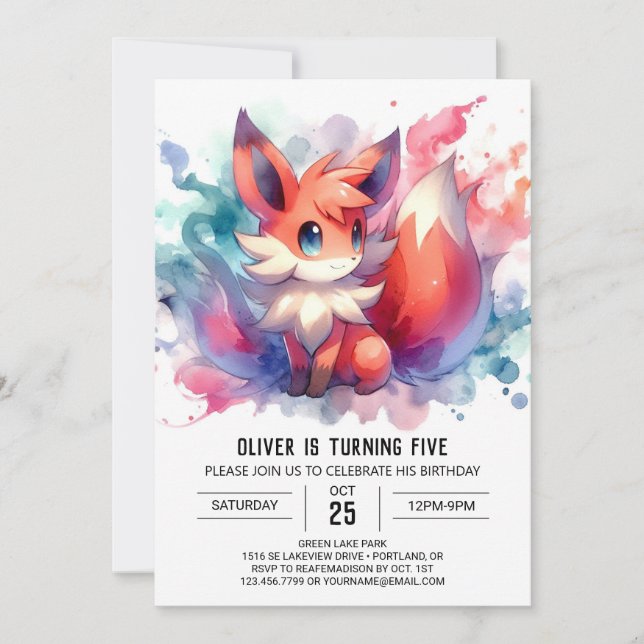 Boho Happy Fox Birthday Einladung (Vorderseite)