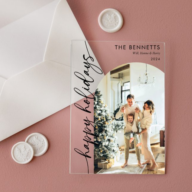 Boho Happy Holidays Arch Photo Christmas Card Acryleinladungen (Von Creator hochgeladen)