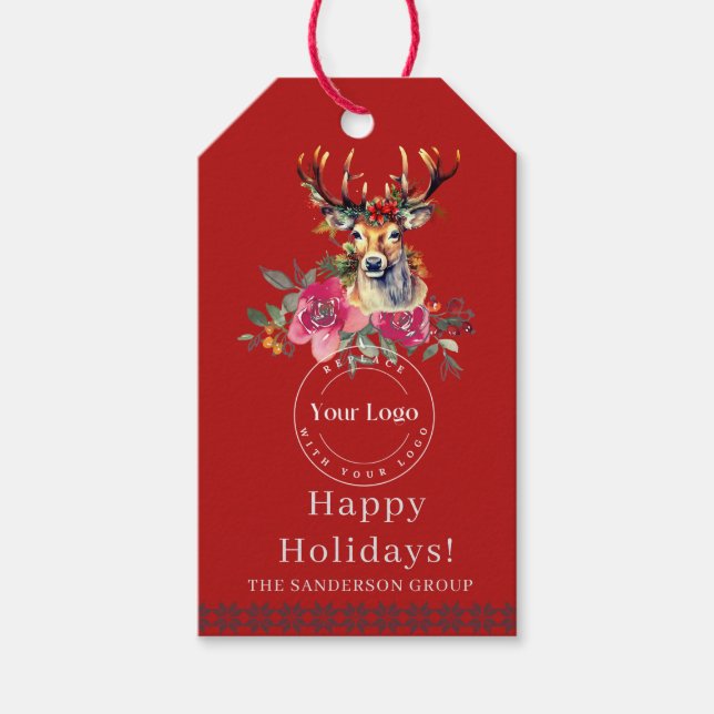 Boho Happy Holidays Business-Logo-Tag Geschenkanhänger (Vorderseite)