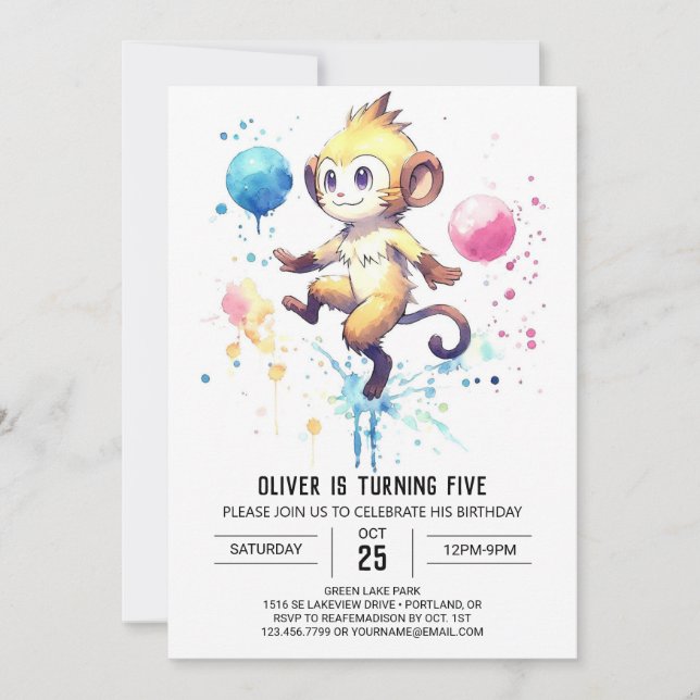 Boho Happy Monkey Birthday Einladung (Vorderseite)