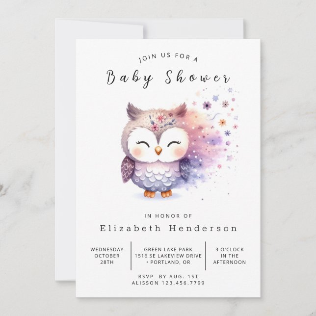 Boho Happy Owl Baby Shower Einladung (Vorderseite)