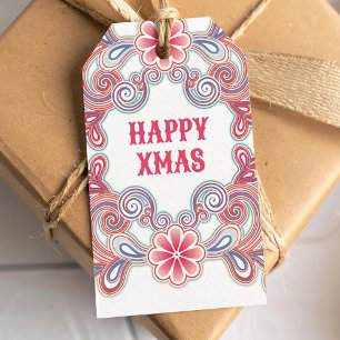 Boho Happy Xmas Rote und Lila Wirbel Geschenkanhänger