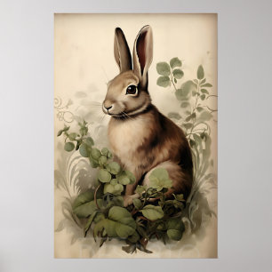 Boho-Hasen-Druck, Rustikale-Hasen-Cottagecore Poster