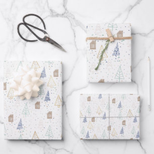 Boho-Haus und Bäume Weihnachten Geschenkpapier Set