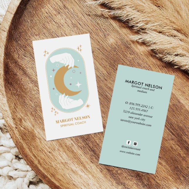 Boho Healing Hand Celestial Moon Tarot AQUA Visitenkarte (Von Creator hochgeladen)