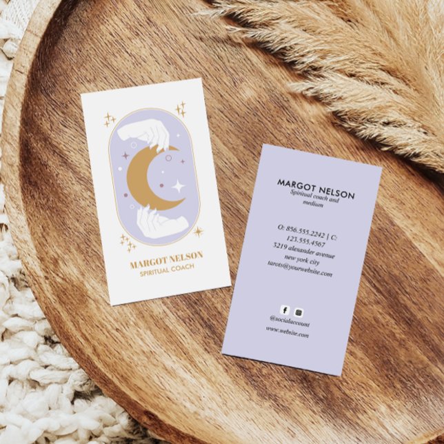 Boho Healing Hand Celestial Moon Tarot Lila Visitenkarte (Von Creator hochgeladen)
