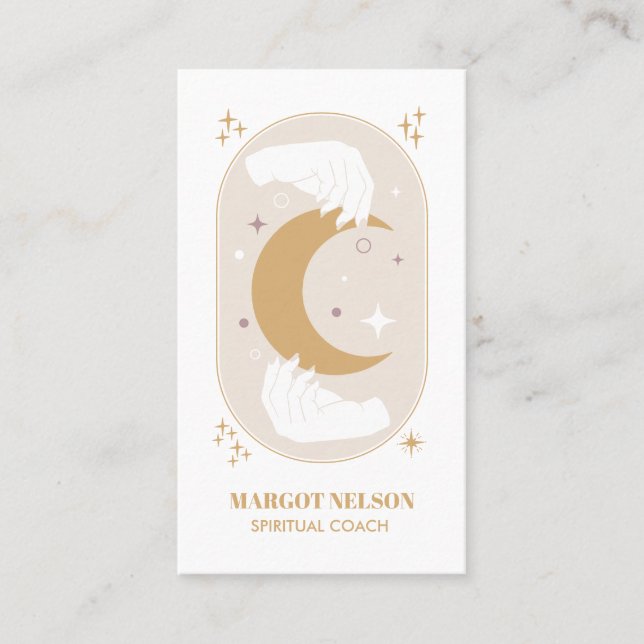 Boho Healing Hand Celestial Moon Tarot Lila Visitenkarte (Vorderseite)
