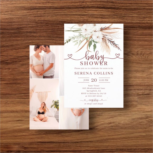 Boho Heart Calligraphy Foto Babydusche Flyer (Von Creator hochgeladen)