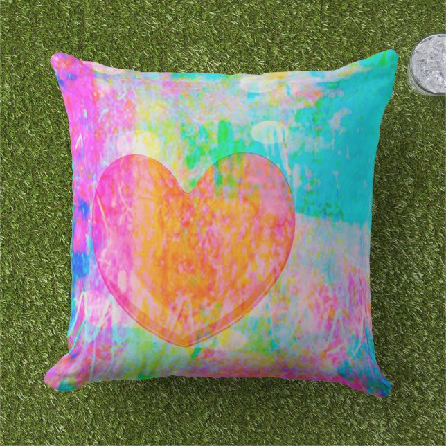 Boho Heart Collage Kissen Für Draußen (Gras)