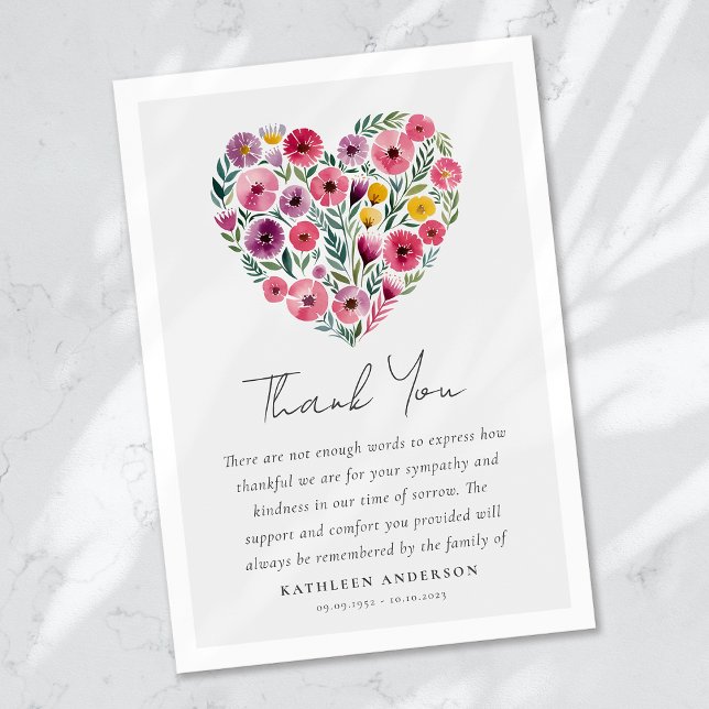 Boho Heart Floral Beileid Beerdigung Dankeskarte (Von Creator hochgeladen)