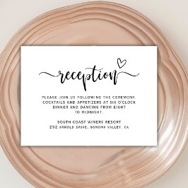 Boho Heart Script Schwarz-weiß Wedding Reception Begleitkarte