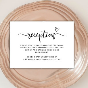 Boho Heart Script Schwarz-weiß Wedding Reception Begleitkarte