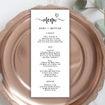 Boho Heart Script Typografy Wedding Menu Card Menükarte<br><div class="desc">Boho Heart Script Typografy Wedding Menu Card ist perfekt für eine moderne minimale Hochzeit. Design mit dem "Menu"-Text in einer handgeschriebenen Kalligrafie und die Menüdetails in einem serifenlosen Schriftart mit einem einfachen, sauberen Aussehen. Diese Speisekarte kann für Hochzeitsfeiern, Proben oder jede Veranstaltung verwendet werden. Große Hochzeitskarte für moderne Hochzeit, minimalistische...</div>