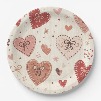 Boho Hearts and Bows Valentine's Day Paper Plates Pappteller