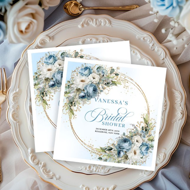 Boho Hellblau Blumen Grün Gold Servietten (Boho Light Blue Floral Greenery Gold Napkins)