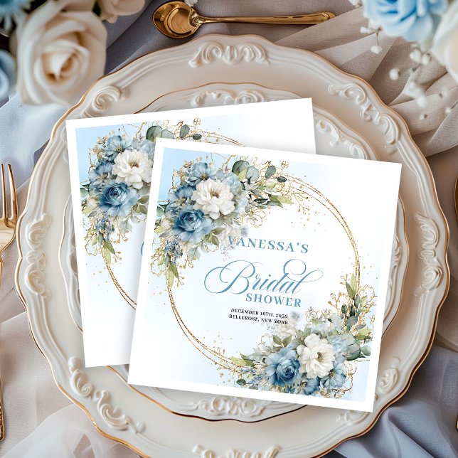 Boho hellblaue Blumen Eukalyptus Gold Braut- Serviette (Boho light blue flowers eucalyptus gold bridal napkins

)