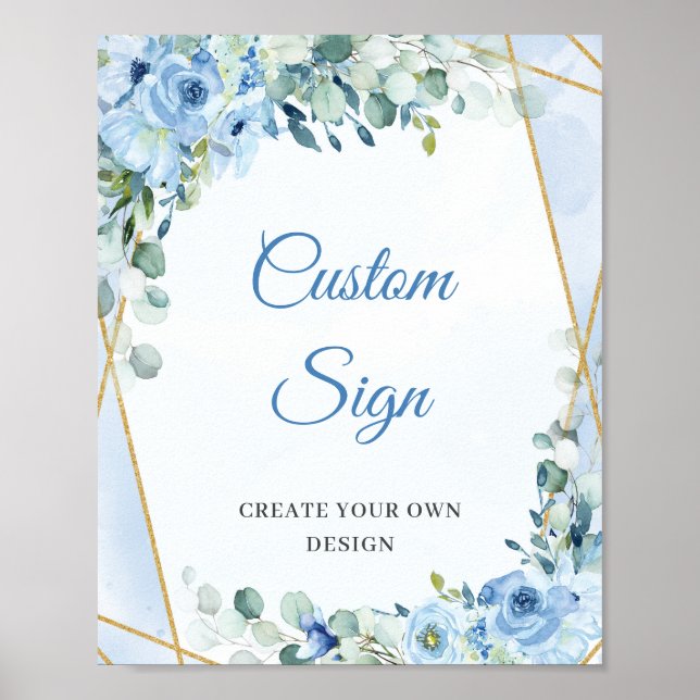 Boho hellblaue Blüten Eukalyptus Custom Sign Poster (Vorne)