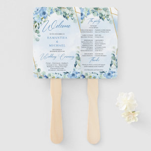 Boho hellblaue Blüten Eukalyptus und Goldrahmen Fächer