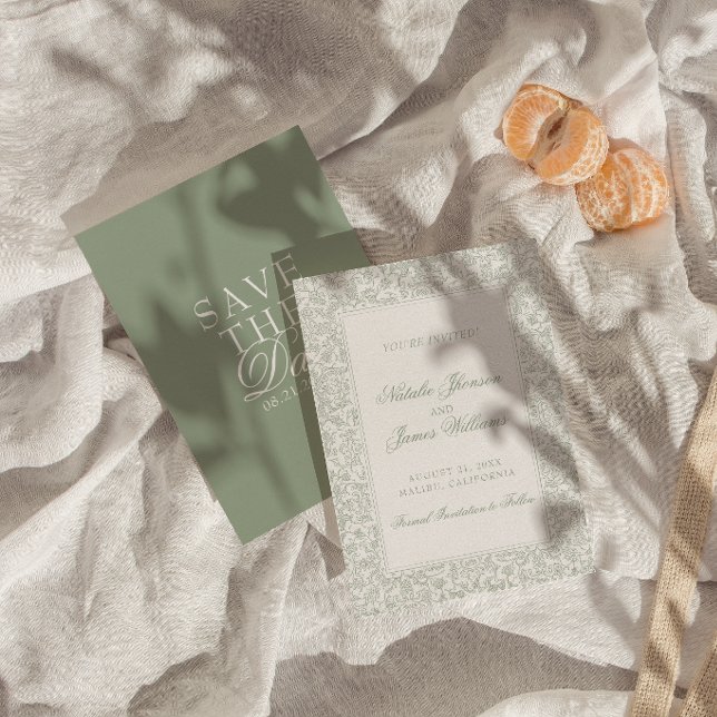 Boho Hellgrün Floral Botanisch Moderne Hochzeit Save The Date (Von Creator hochgeladen)