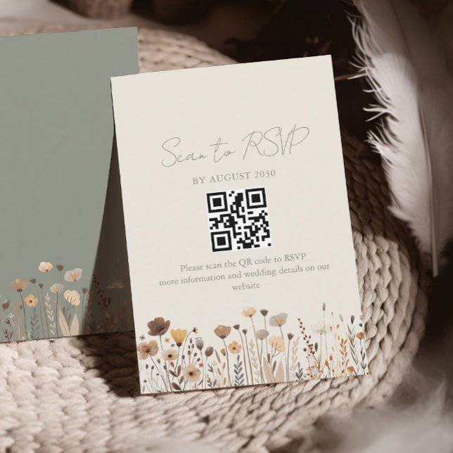 Boho Hellgrün Hochzeits-QR-Code RSVP Karte (Von Creator hochgeladen)