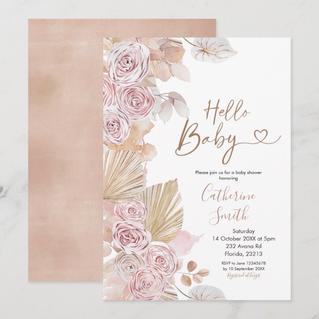 Boho Hello Baby Shower Einladung (Vorne/Hinten)