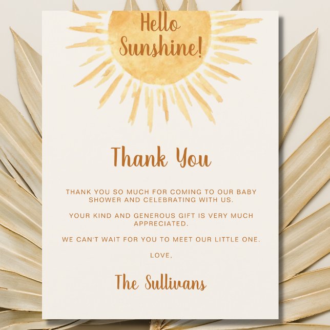 Boho Hello Sunshine Baby Dusche Danke Postkarte (Von Creator hochgeladen)