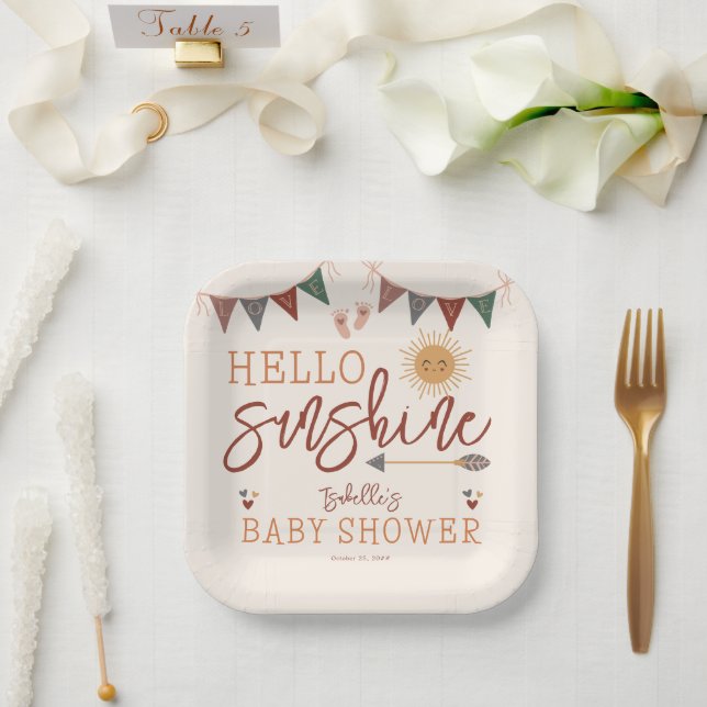 Boho Hello Sunshine Baby Dusche Pappteller (Hochzeit)