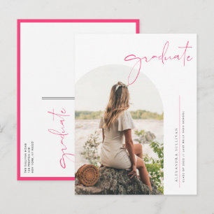 Boho Hellrosa Minimalistischer Bogen Foto Abschlus Einladungspostkarte