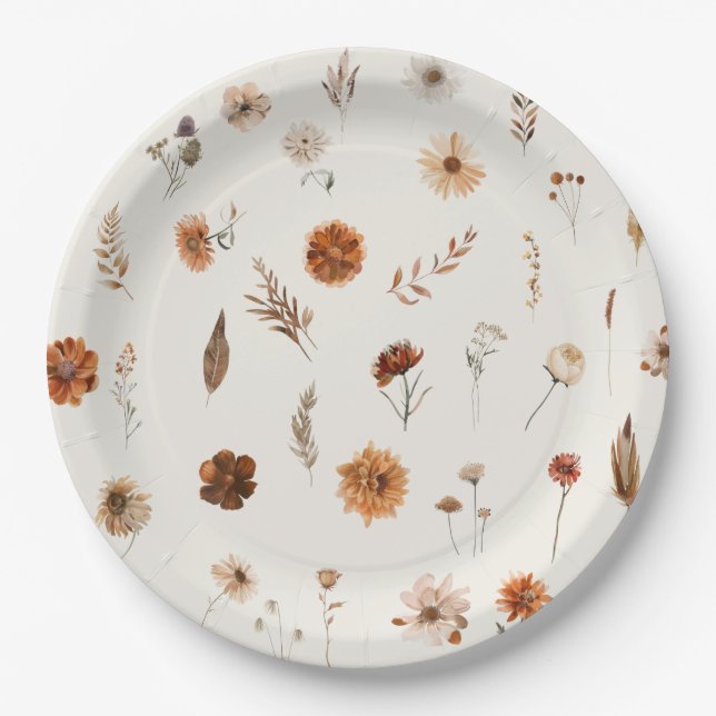 Boho-Herbst-Blumen-Baby-Party  Pappteller (Vorderseite)