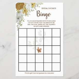 Boho-Herbst-Blumen-Bridal-Shower-Bingo-Spielkarte  Flyer