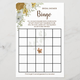 Boho-Herbst-Blumen-Bridal-Shower-Bingo-Spielkarte Flyer