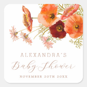 Boho Herbst Blumen Genderneutrale Babyparty Benutz Quadratischer Aufkleber