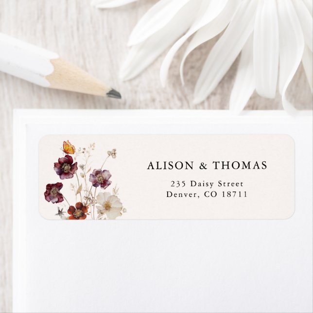 Boho-Herbst-Blumen-Hochzeit-Rücksendeadresse (Insitu)