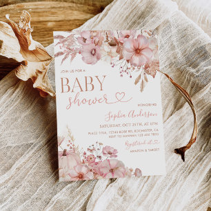 Boho-Herbst-Blumen-Kürbis-Baby-Party Einladung