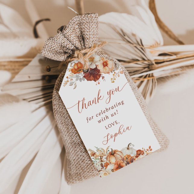 Boho-Herbst-Blumen-Kürbis-Baby-Party  Geschenkanhänger (Von Creator hochgeladen)