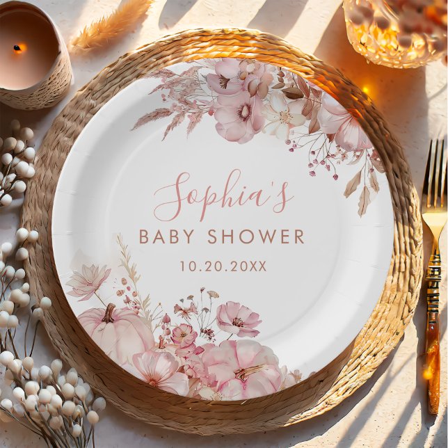 Boho-Herbst-Blumen-Kürbis-Baby-Party Pappteller (Von Creator hochgeladen)