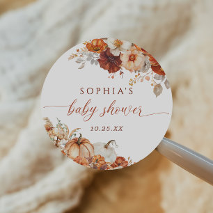 Boho-Herbst-Blumen-Kürbis-Baby-Party  Runder Aufkleber