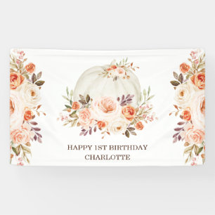 Boho-Herbst-Blumen-Kürbis-Happy-Birthday-Party Banner