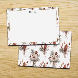 Boho-Herbst-Blumen-Monogramm  Mitteilungskarte
