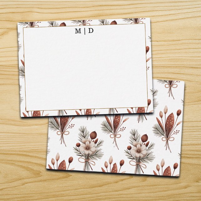 Boho-Herbst-Blumen-Monogramm  Mitteilungskarte (Von Creator hochgeladen)