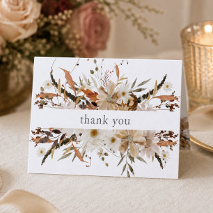 Boho-Herbst-Blumen-Neutrale-Rustikale-Hochzeit Dankeskarte