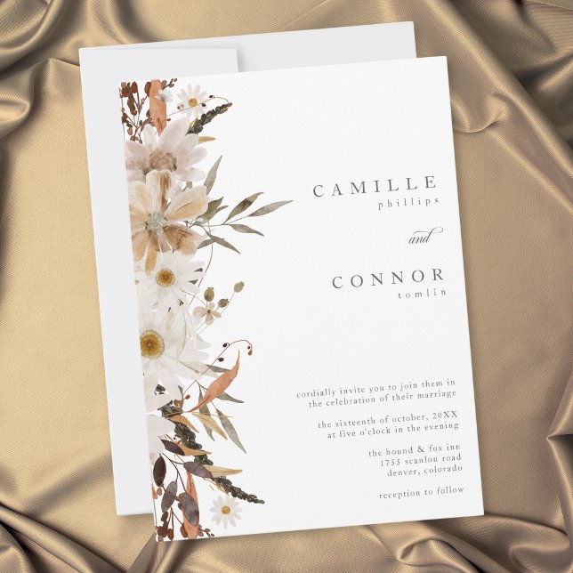 Boho-Herbst-Blumen-Neutrale-Rustikale-Hochzeit Einladung (Boho Fall Floral Neutral Rustic Wedding Invitation)