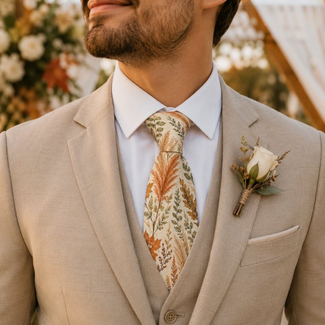 Boho-Herbst-Blumen-Pampasgras-Botanische-Hochzeit Krawatte (Von Creator hochgeladen)