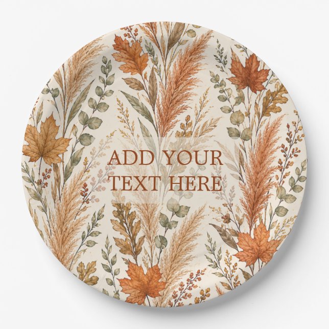 Boho-Herbst-Blumen-Pampasgras-Botanische-Hochzeit Pappteller (Vorderseite)